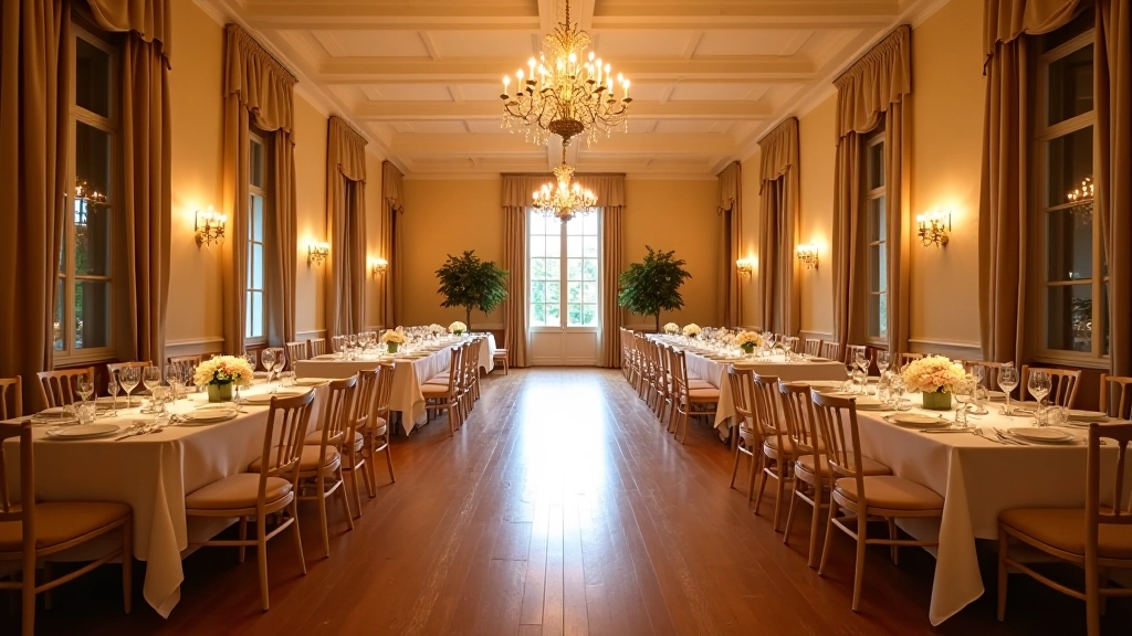 Vue d'une salle de réception décorée pour une cérémonie