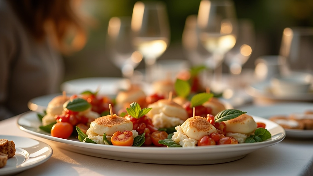 Plateau de service élégant avec mets gastronomiques pour réception de mariage