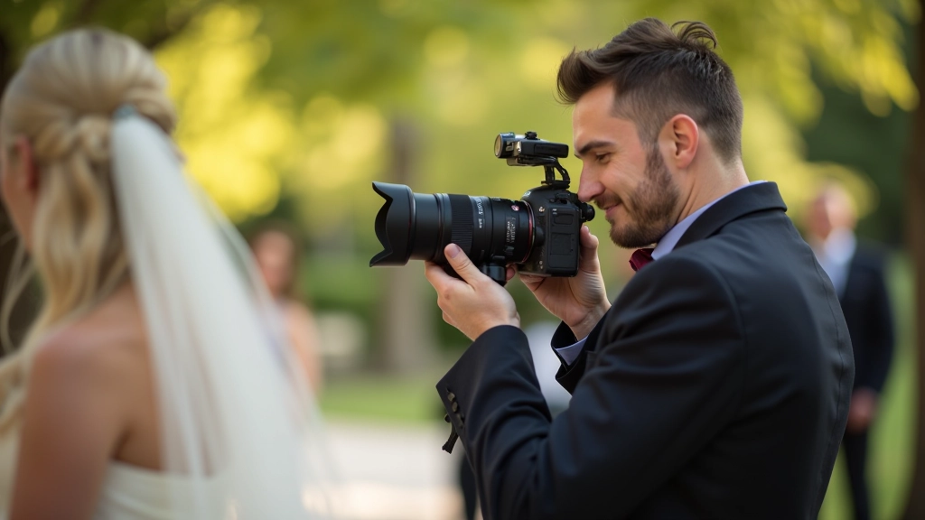 Photographe professionnel en train de prendre des photos lors d'une cérémonie de mariage