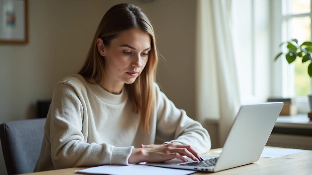 Personne travaillant sur un ordinateur portable avec un carnet de notes et une calculatrice sur le bureau